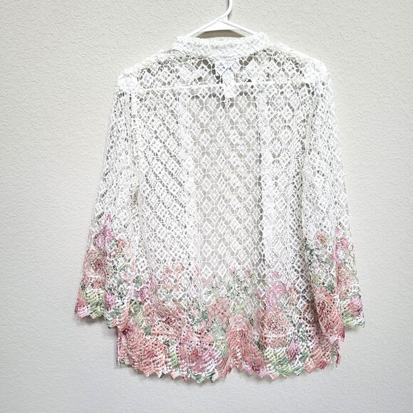 Alfred Dunner White Floral Lace Open Cardigan Sweater Womens  Size S Cover up - Picture 2 of 10